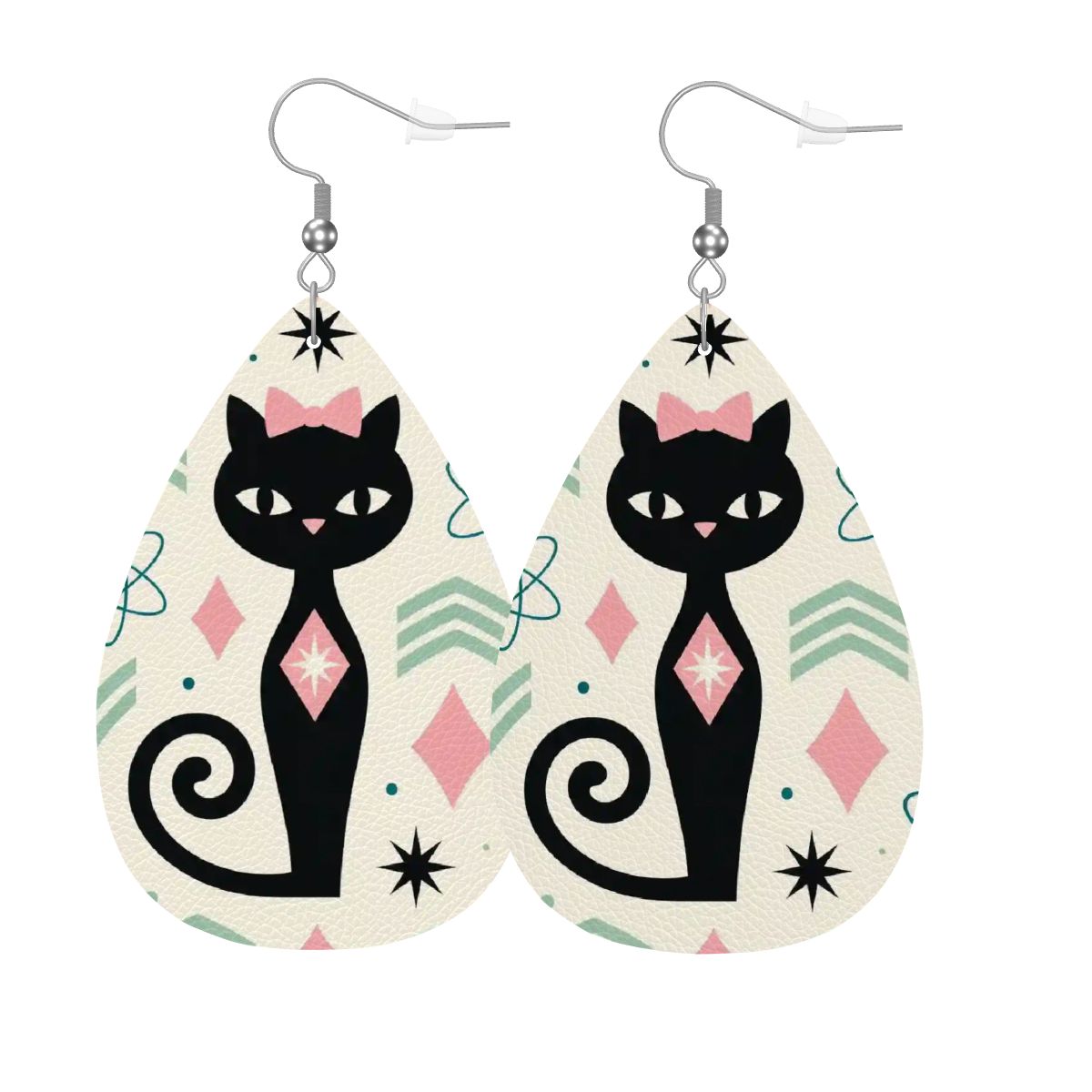 Atomic Cat Teardrop Earrings | Mid-Century Modern Statement Drops