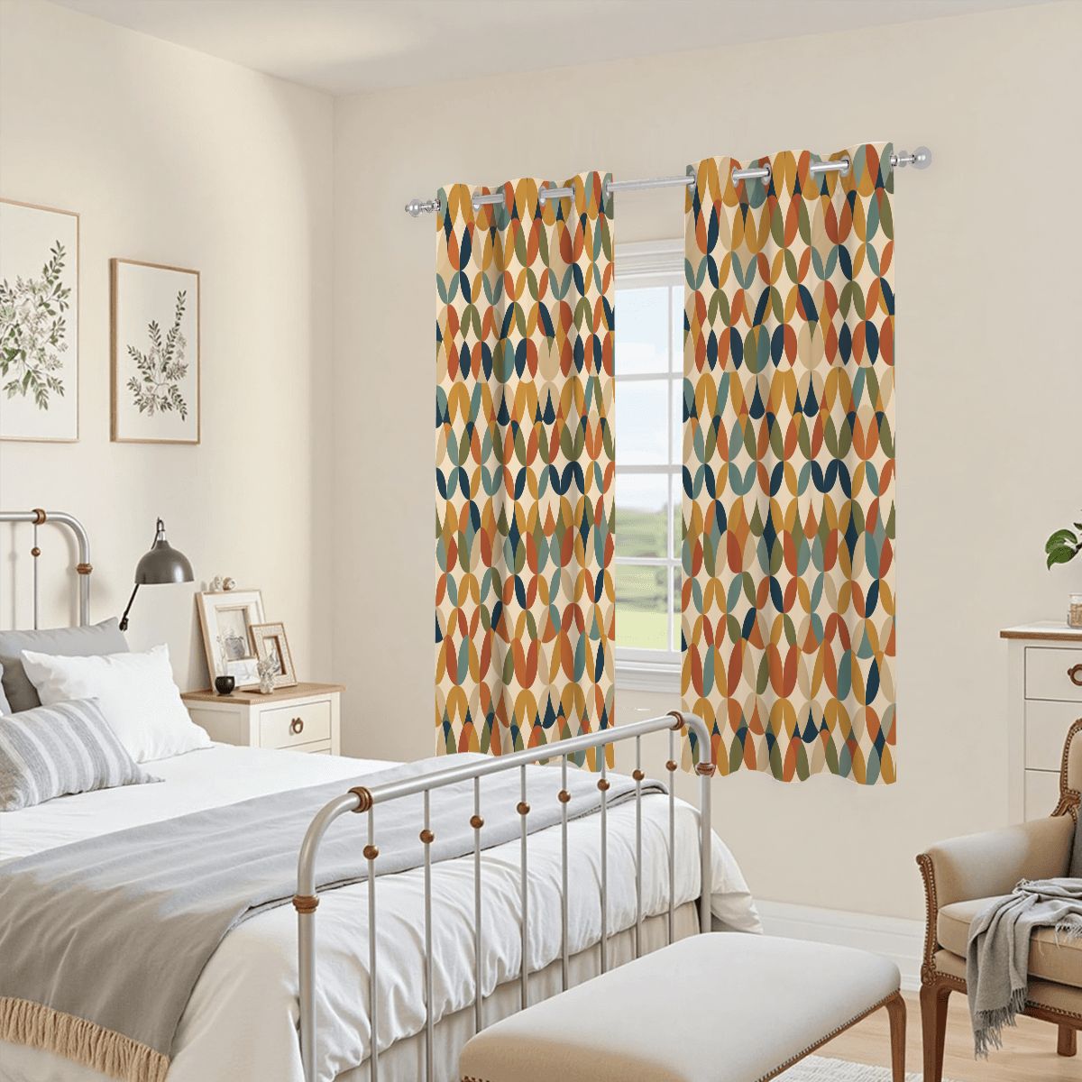 Mid-Century Modern Blackout Curtains — Ogee Leaf Drift, 2 Panels (52"×63")