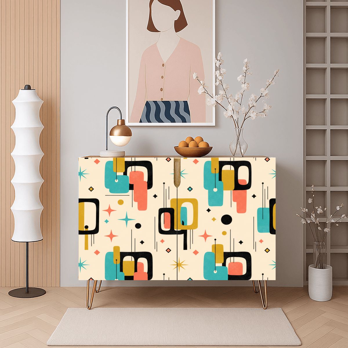 Mid-Century Modern Geometric Storage Cabinet, Made in USA