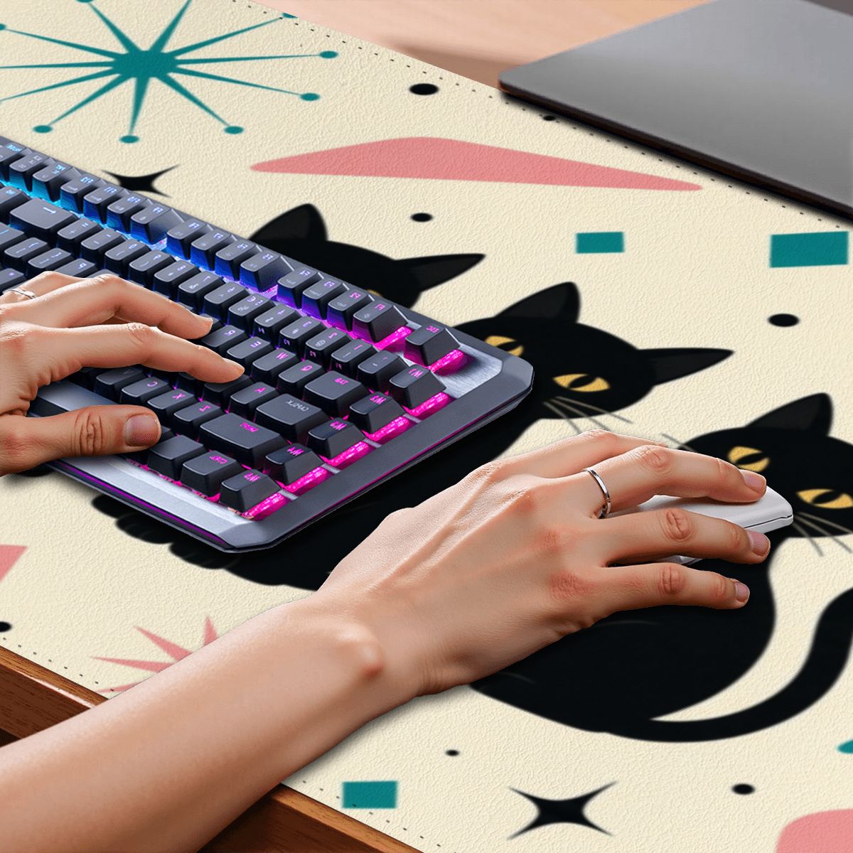 Mid-Century Modern Atomic Cat Trio Extended Mouse Pad