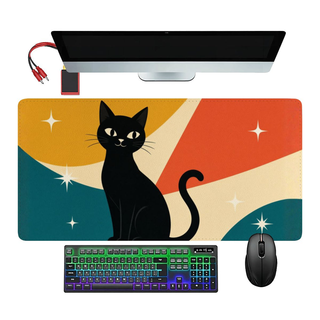 Mid-Century Modern Atomic Cat Colorblock Extended Mouse Pad