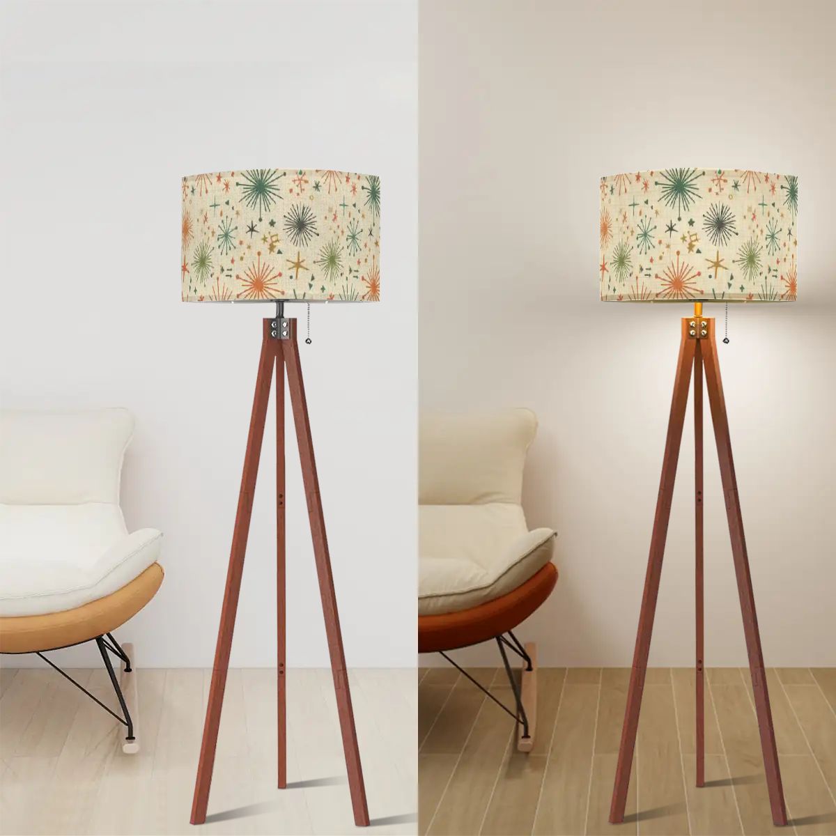 Mid-Century Modern Organic Pattern Tripod Floor Lamp