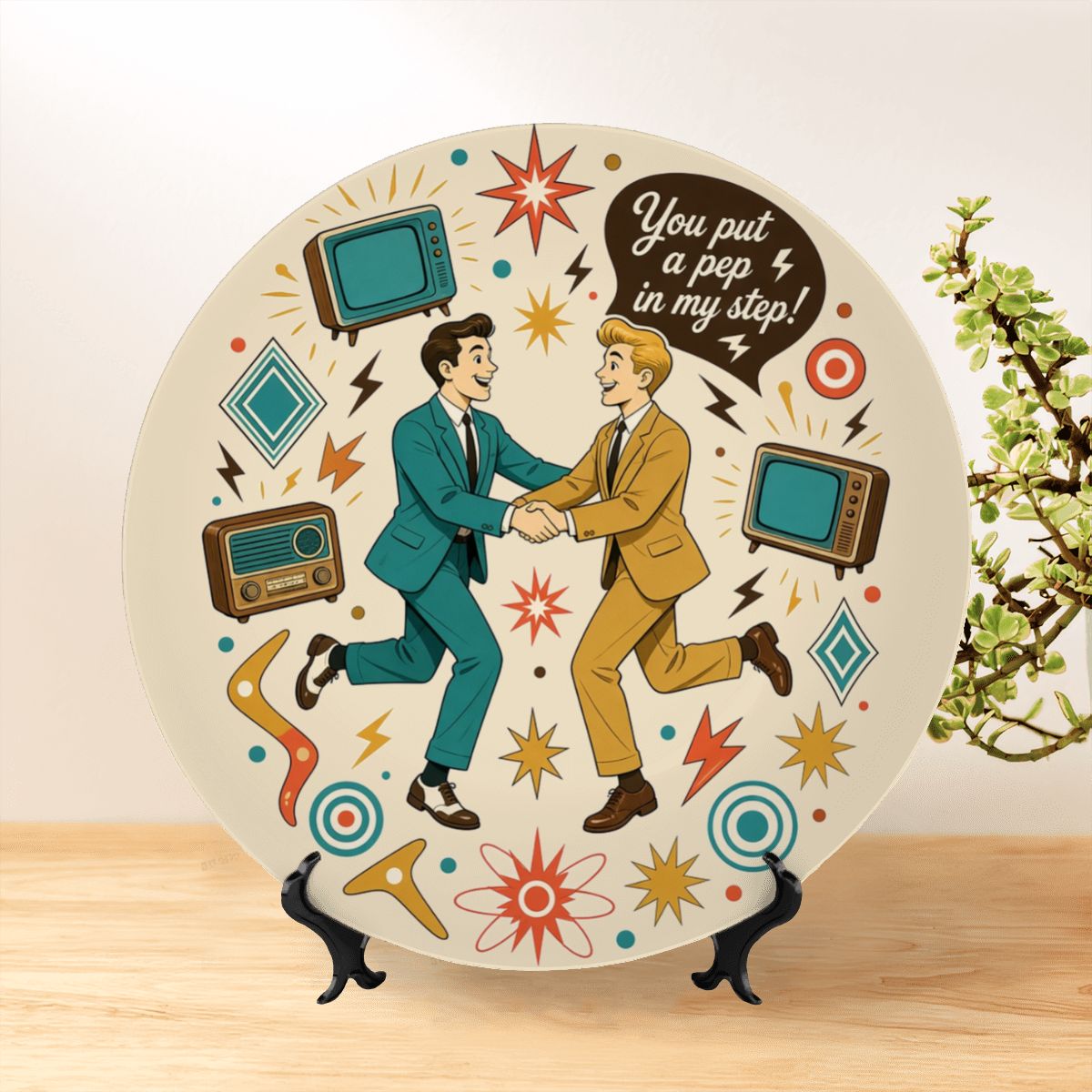 Mid-Century Modern Gay Couple Atomic Love Ceramic Decorative Plate
