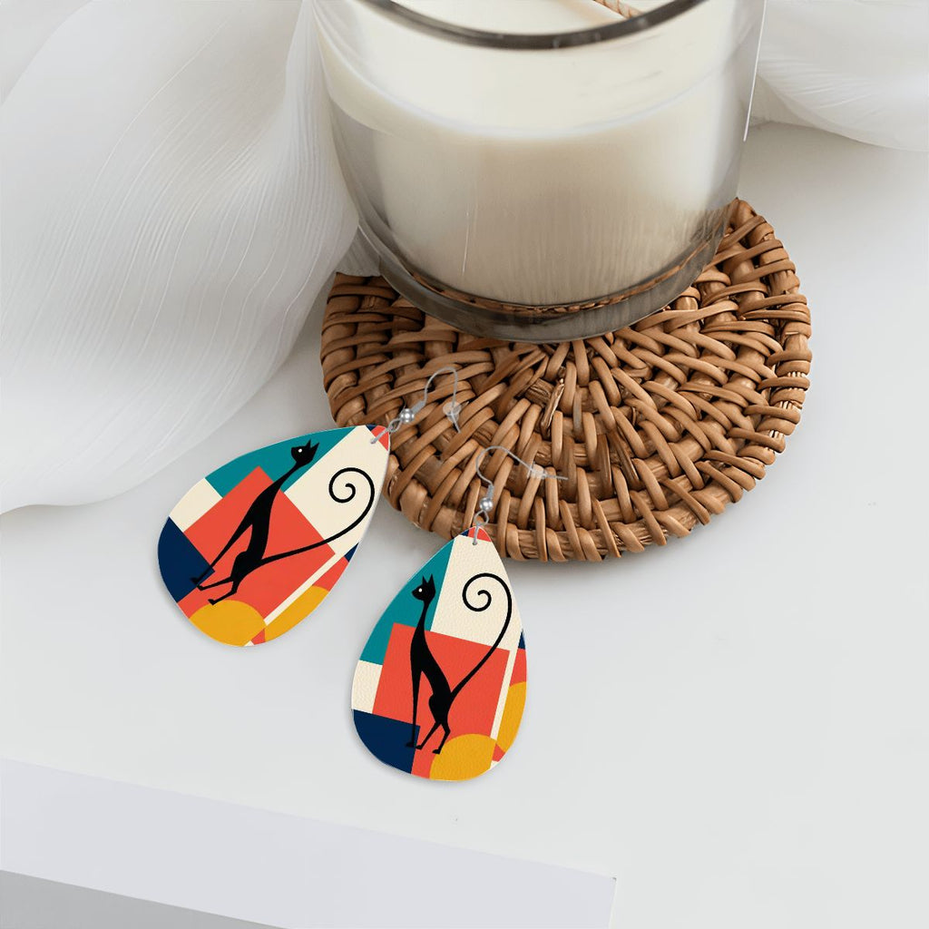 Atomic Color-Block Mid-Century Modern Drop Earrings