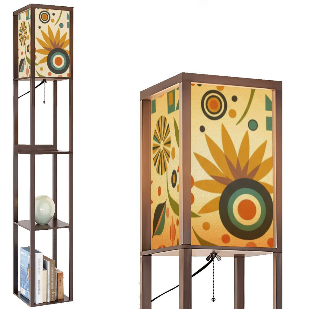 Mid-Century Modern Sunburst Print Shelf Floor Lamp