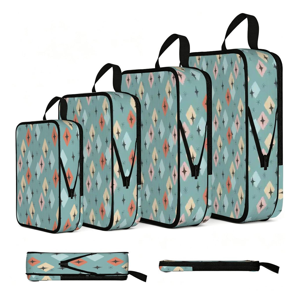 Mid-Century Modern Teal Pattern 4-Piece Packing Cube Set