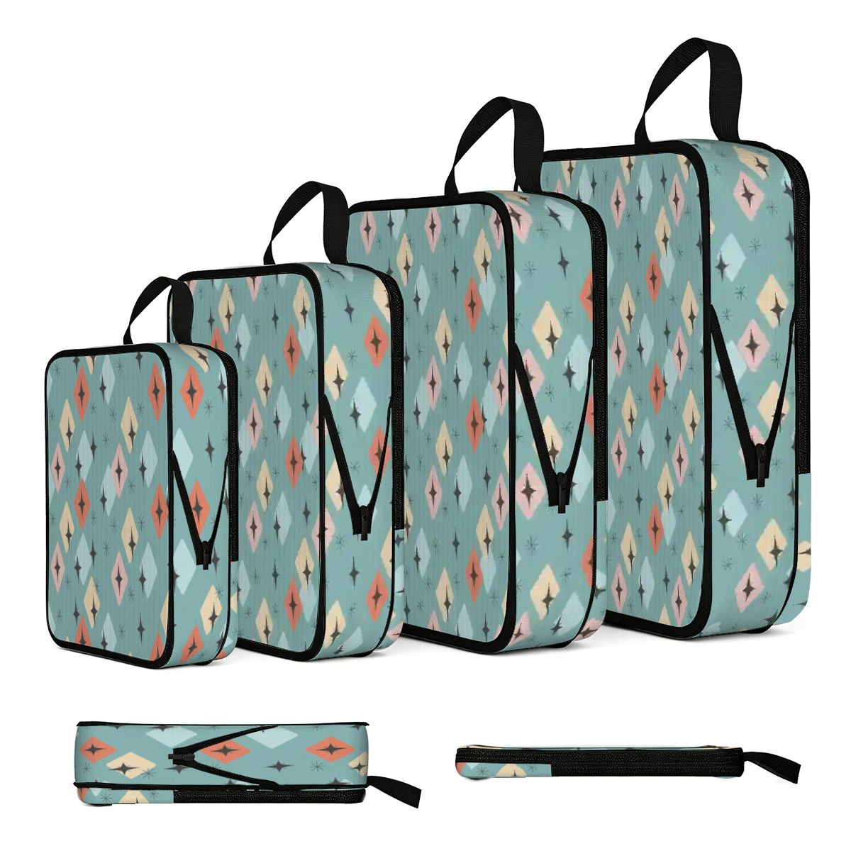 Mid-Century Modern Teal Pattern 4-Piece Packing Cube Set