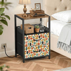 Mid-Century Modern Pebble Nightstand with Charging Station | 2-Drawer Bedside Table
