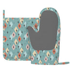 Mid-Century Modern Teal Geometric Oven Mitt & Pot Holder Set