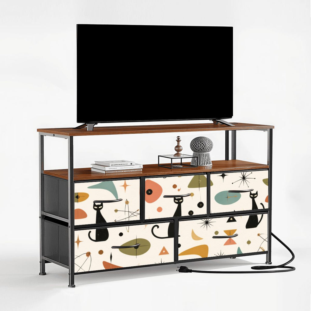 Abstract Color-Block Five-Drawer Mid-Century Modern Media Console