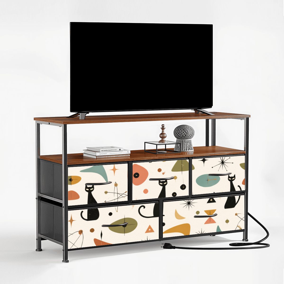 Abstract Color-Block Five-Drawer Mid-Century Modern Media Console