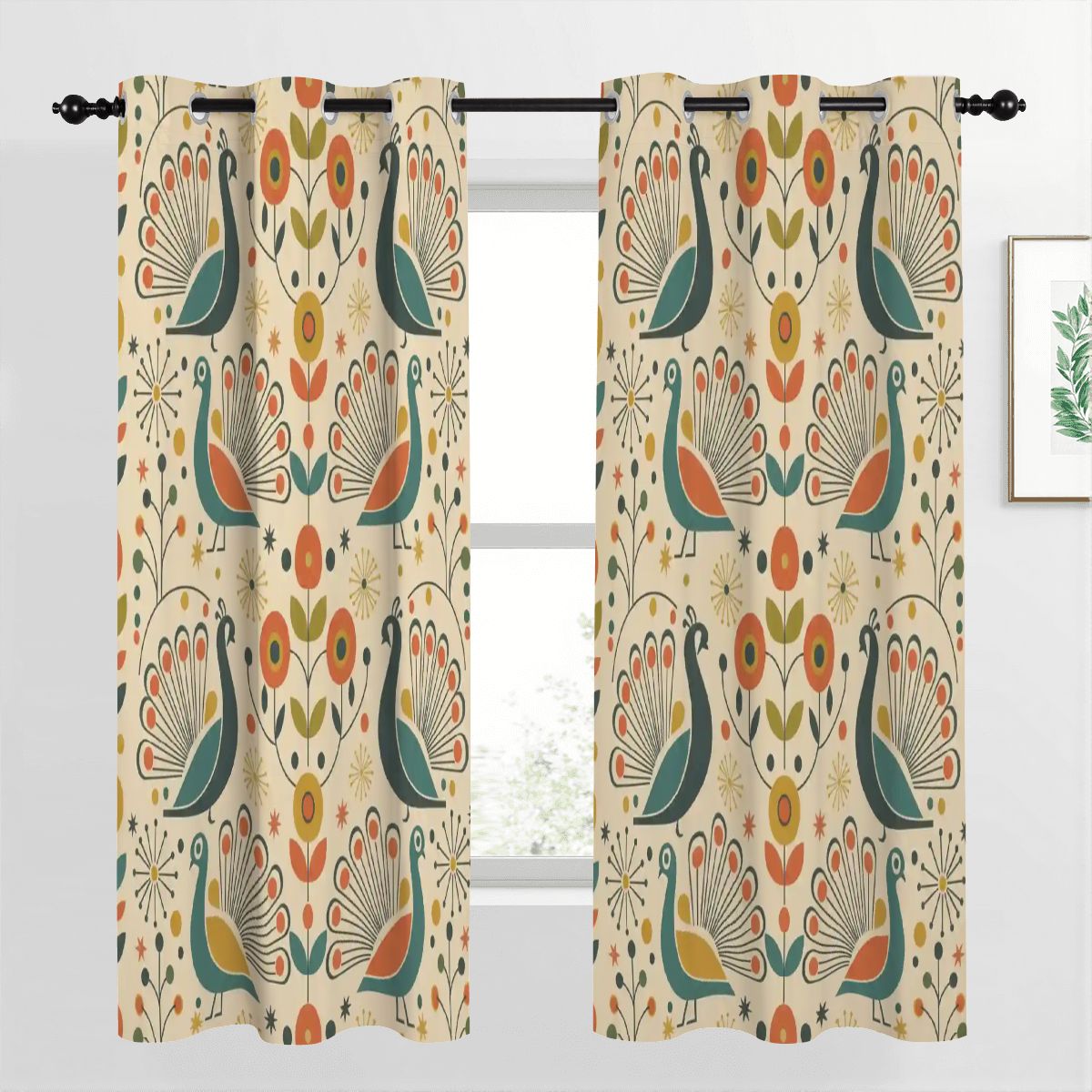 Mid-Century Modern Botanical Blackout Curtains, Set of 2