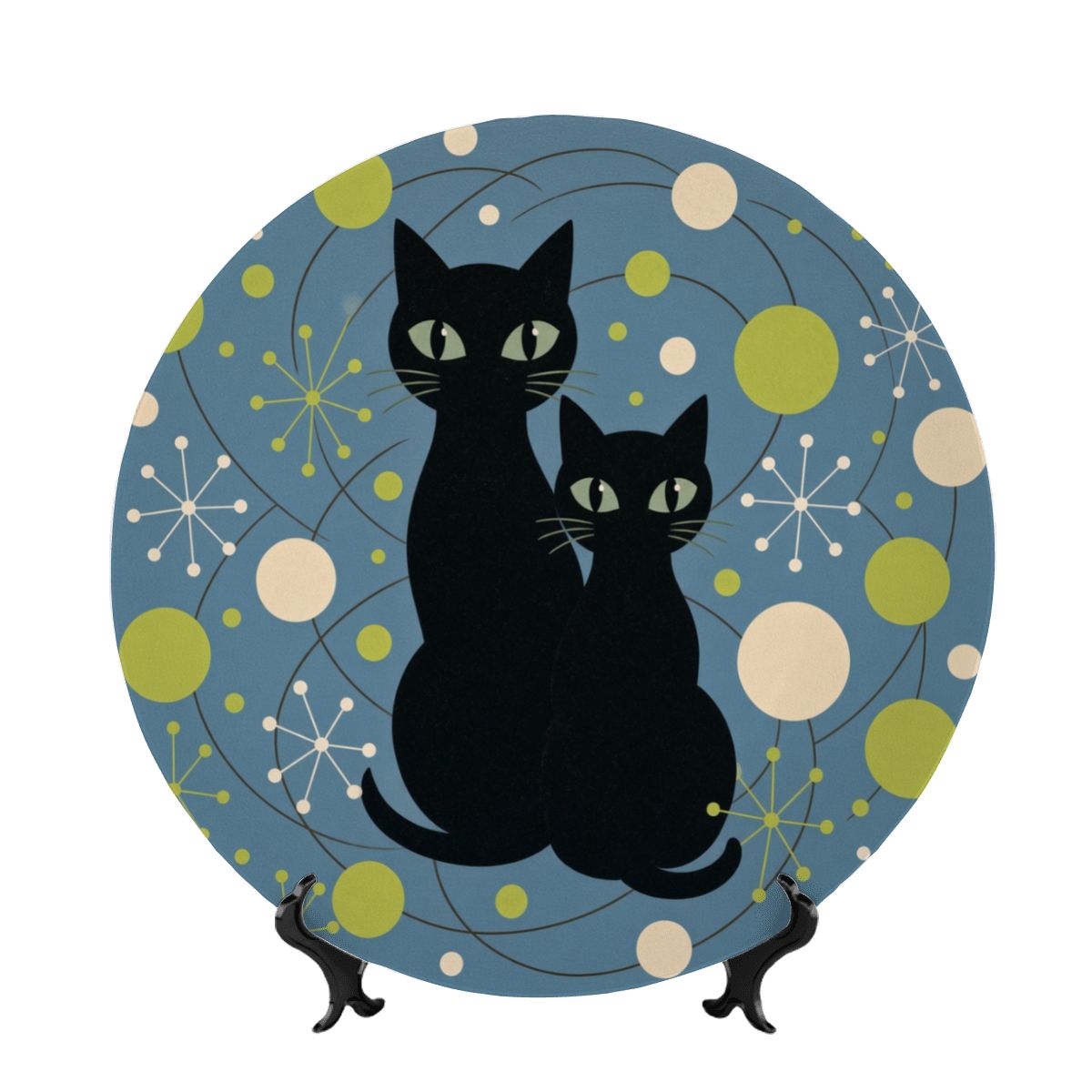 Mid-Century Modern Atomic Cat Moonlight Duo Ceramic Decorative Plate