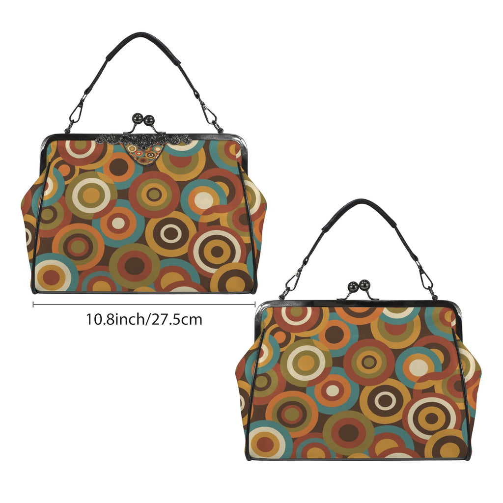Mid-Century Orbit Geometric Kiss-Lock Crossbody Bag