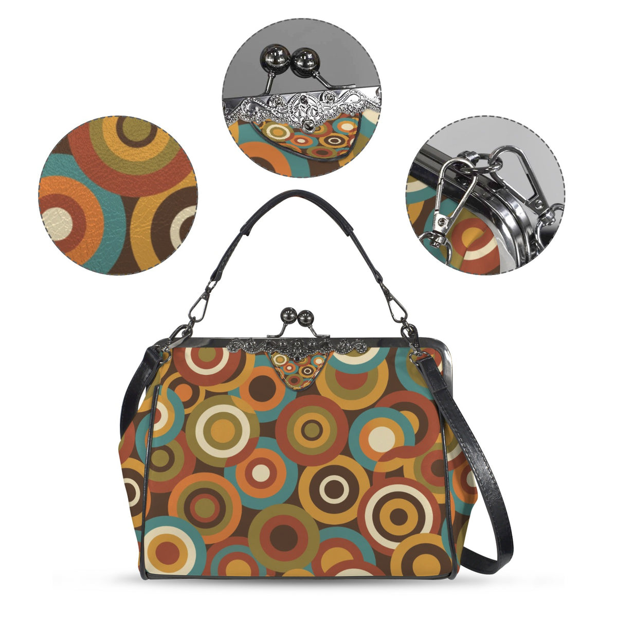 Mid-Century Orbit Geometric Kiss-Lock Crossbody Bag