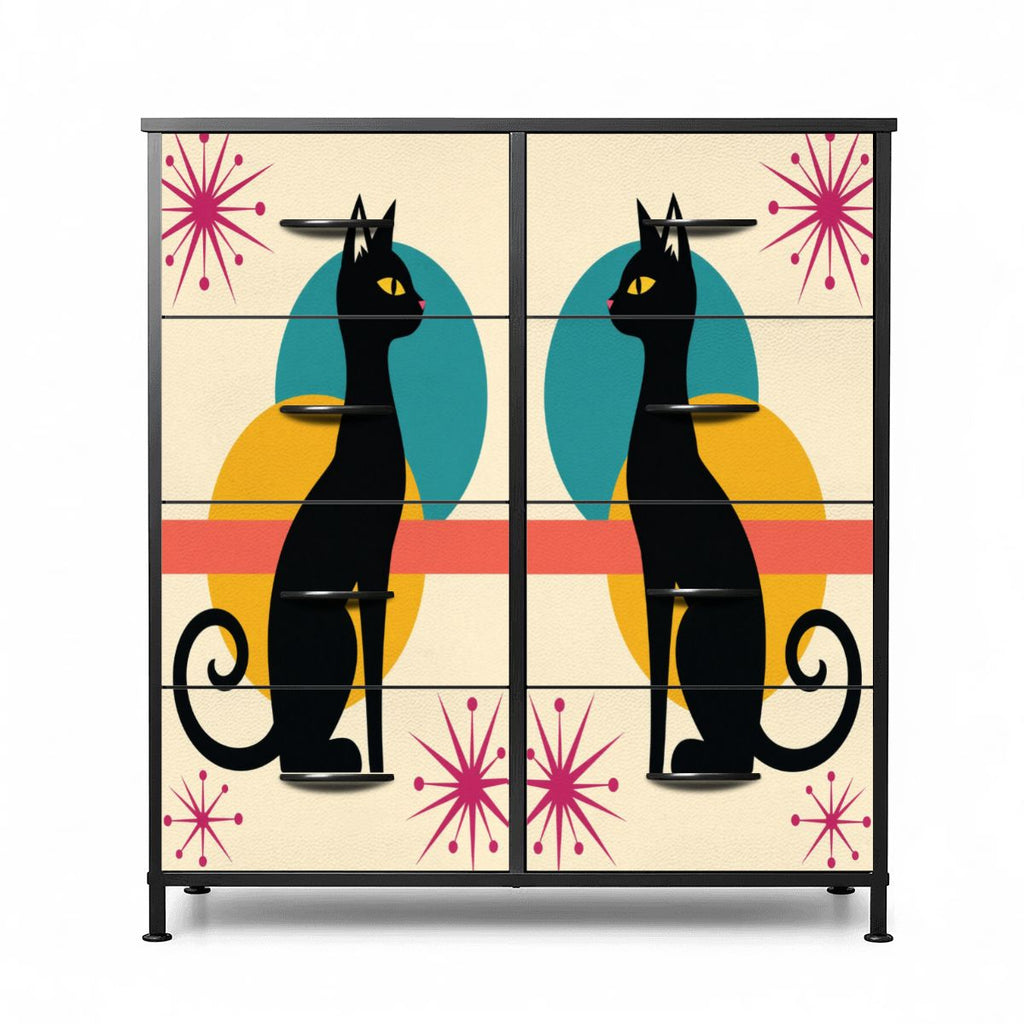Mid-Century Modern Atomic Cat Pair 8-Drawer Dresser