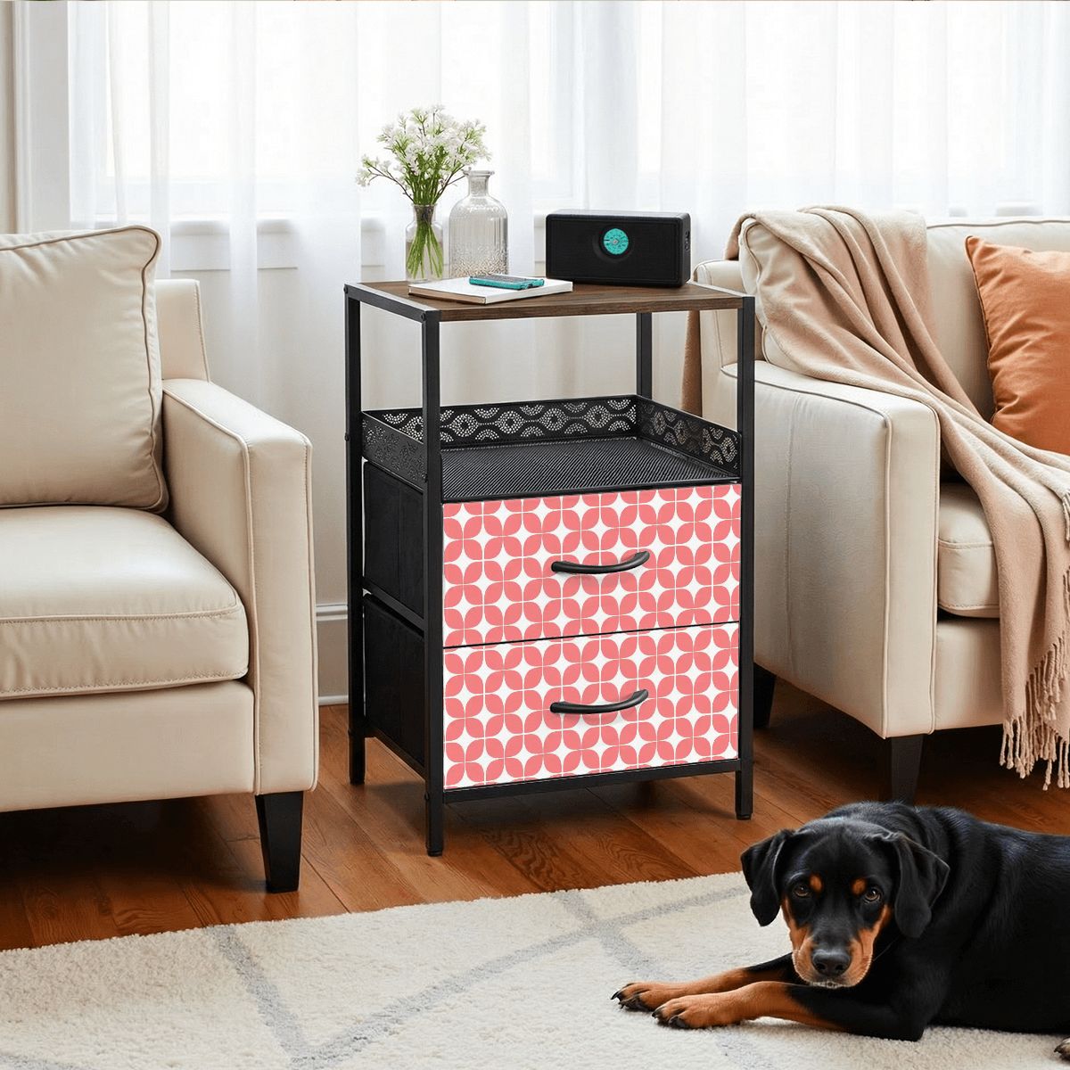 Mid-Century Modern Nightstand with Charging Station | 2-Drawer Bedside Table