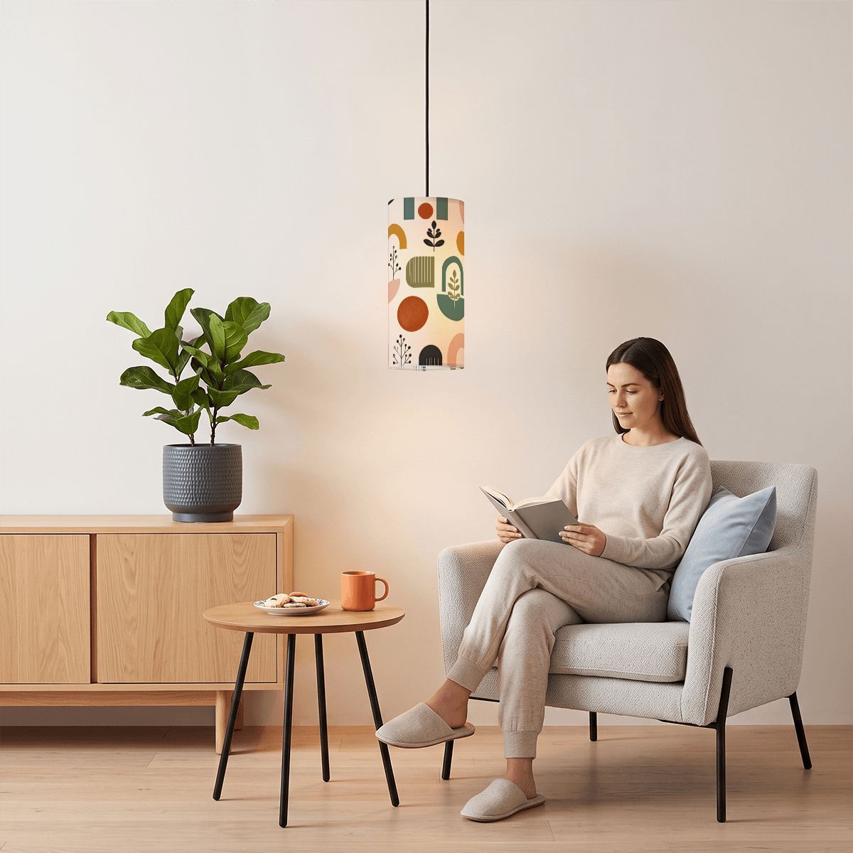 Mid-Century Modern Pendant Light in Mod Abstract | Cylinder Ceiling Light