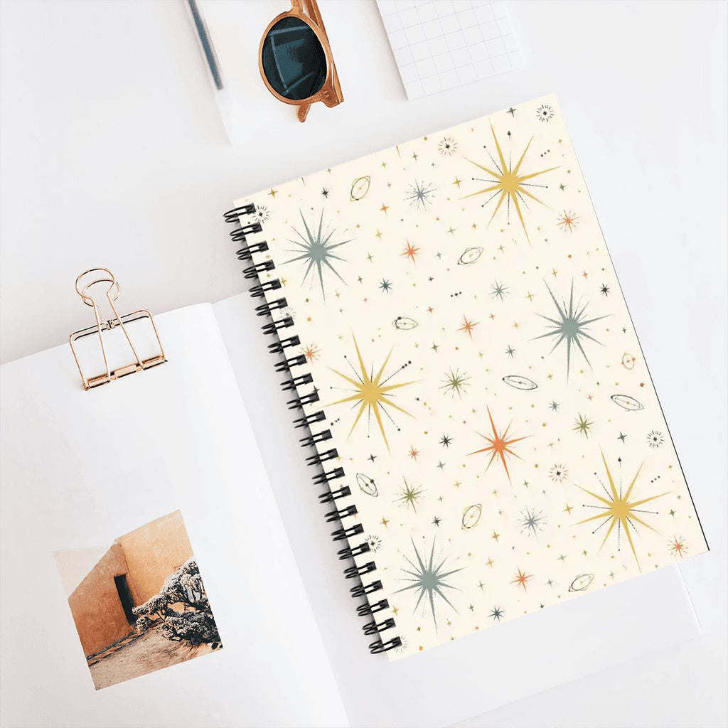 Mid-Century Modern Atomic Starburst Spiral Notebook