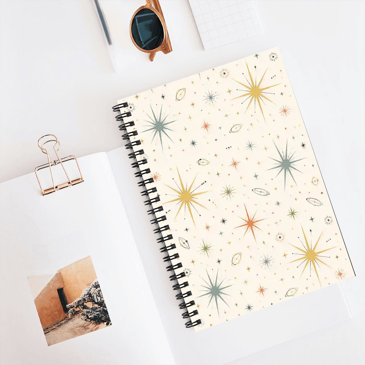 Mid-Century Modern Atomic Starburst Spiral Notebook