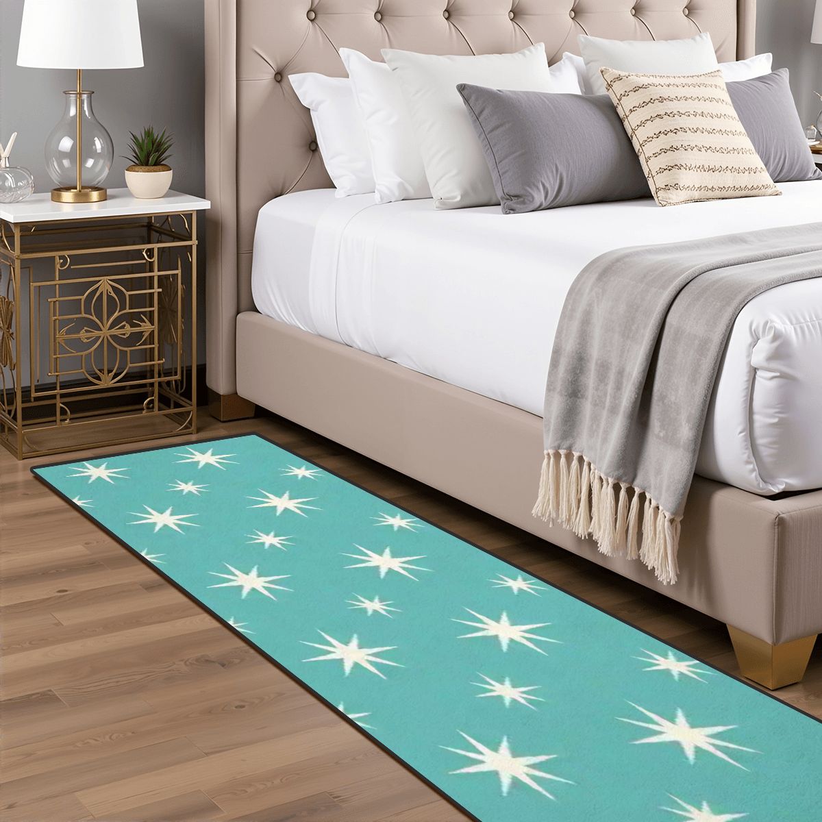 Mid-Century Modern Teal Atomic Starburst Runner Rug