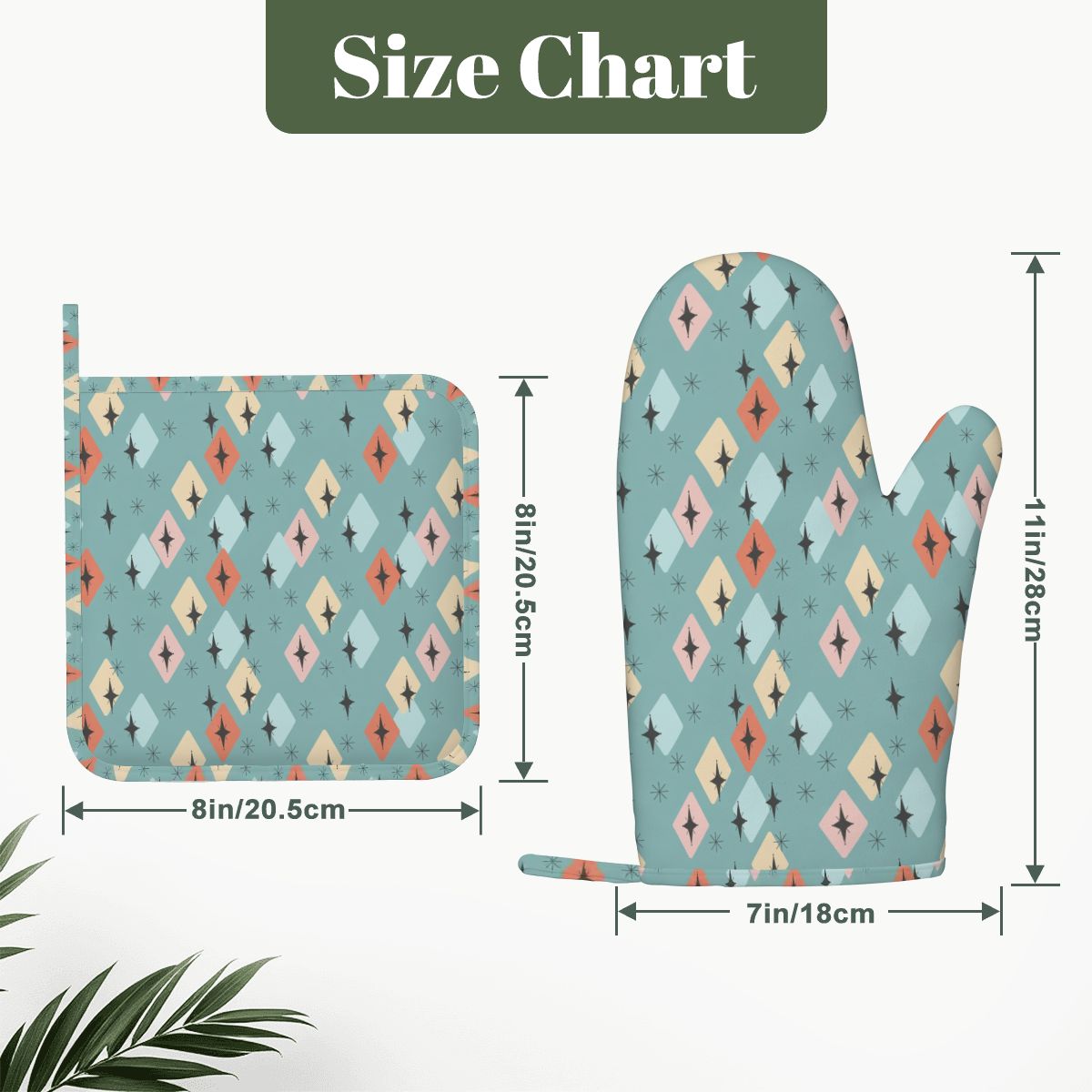 Mid-Century Modern Teal Geometric Oven Mitt & Pot Holder Set