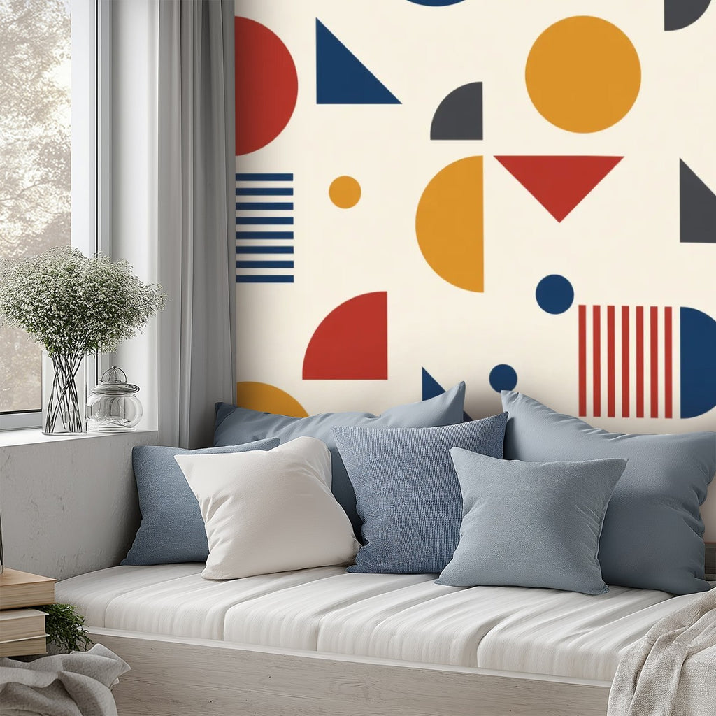 Mid-Century Modern Bauhaus Geometric Peel-and-Stick Wallpaper