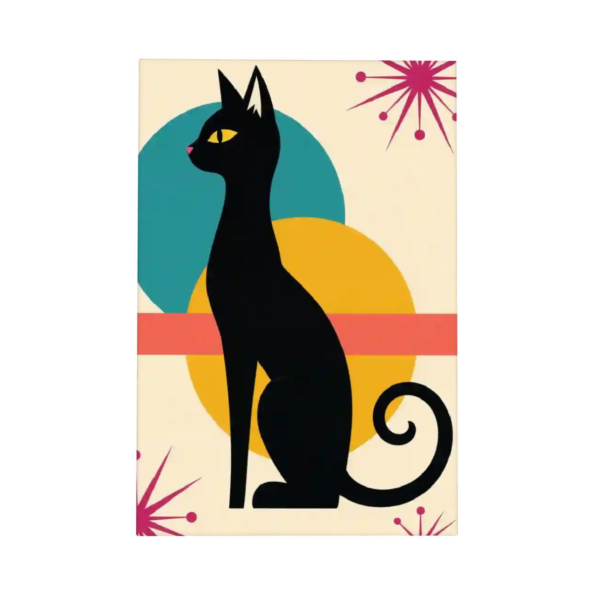 Mid-Century Modern Black Cat Framed Canvas Art