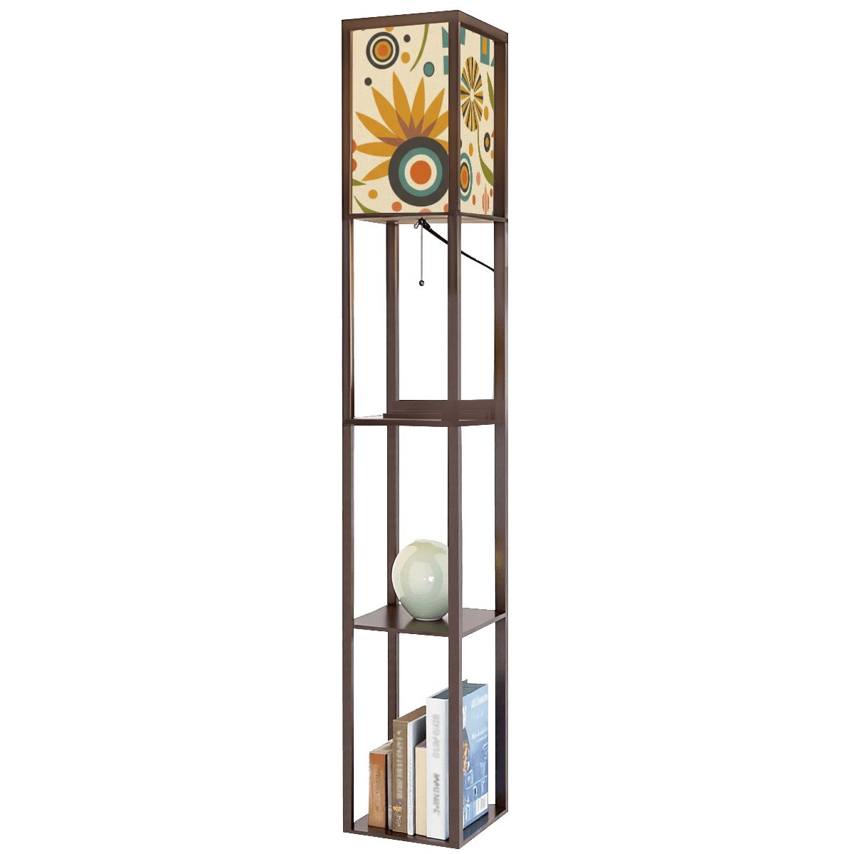 Mid-Century Modern Sunburst Print Shelf Floor Lamp