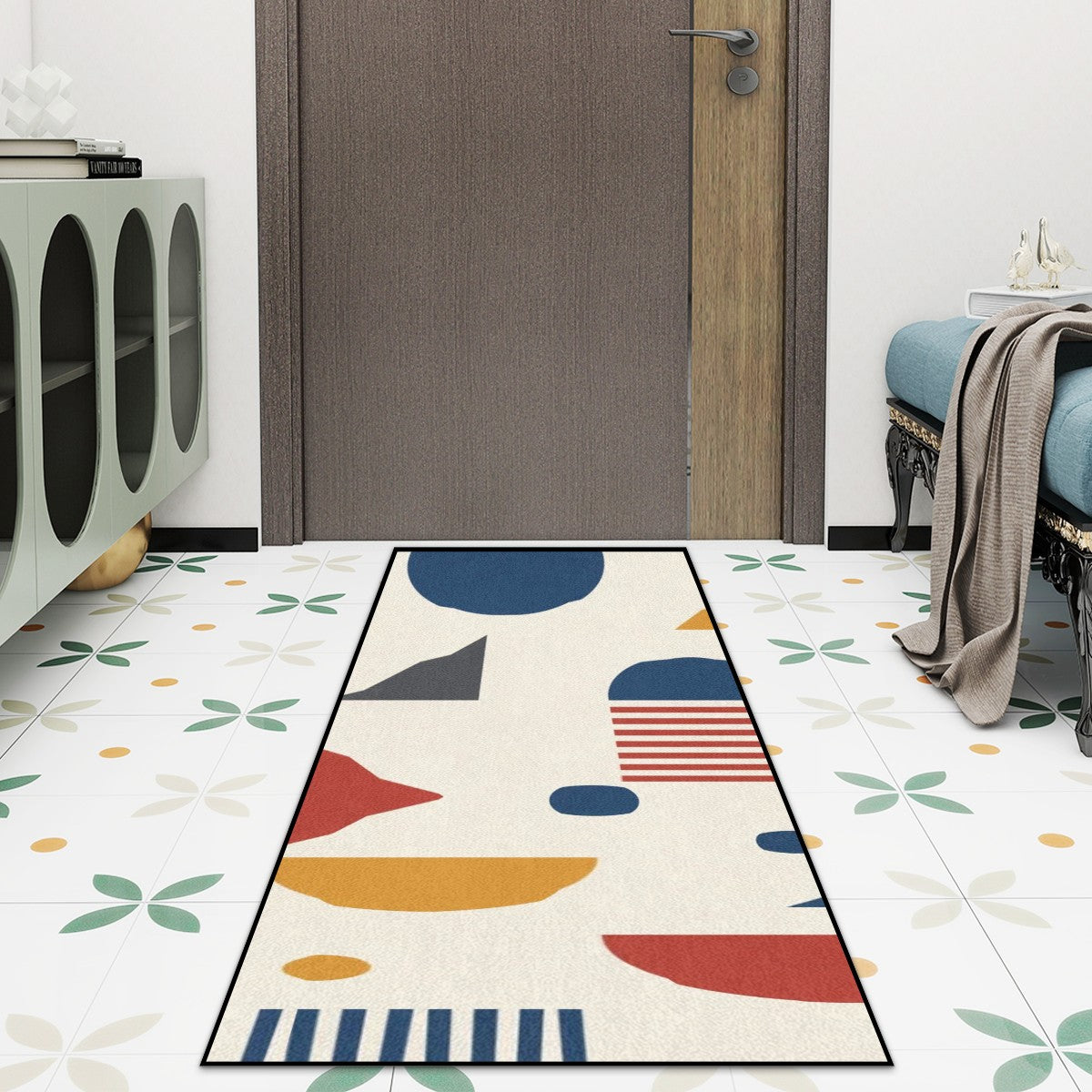 Mid-Century Modern Geometric Kitchen Runner Mat