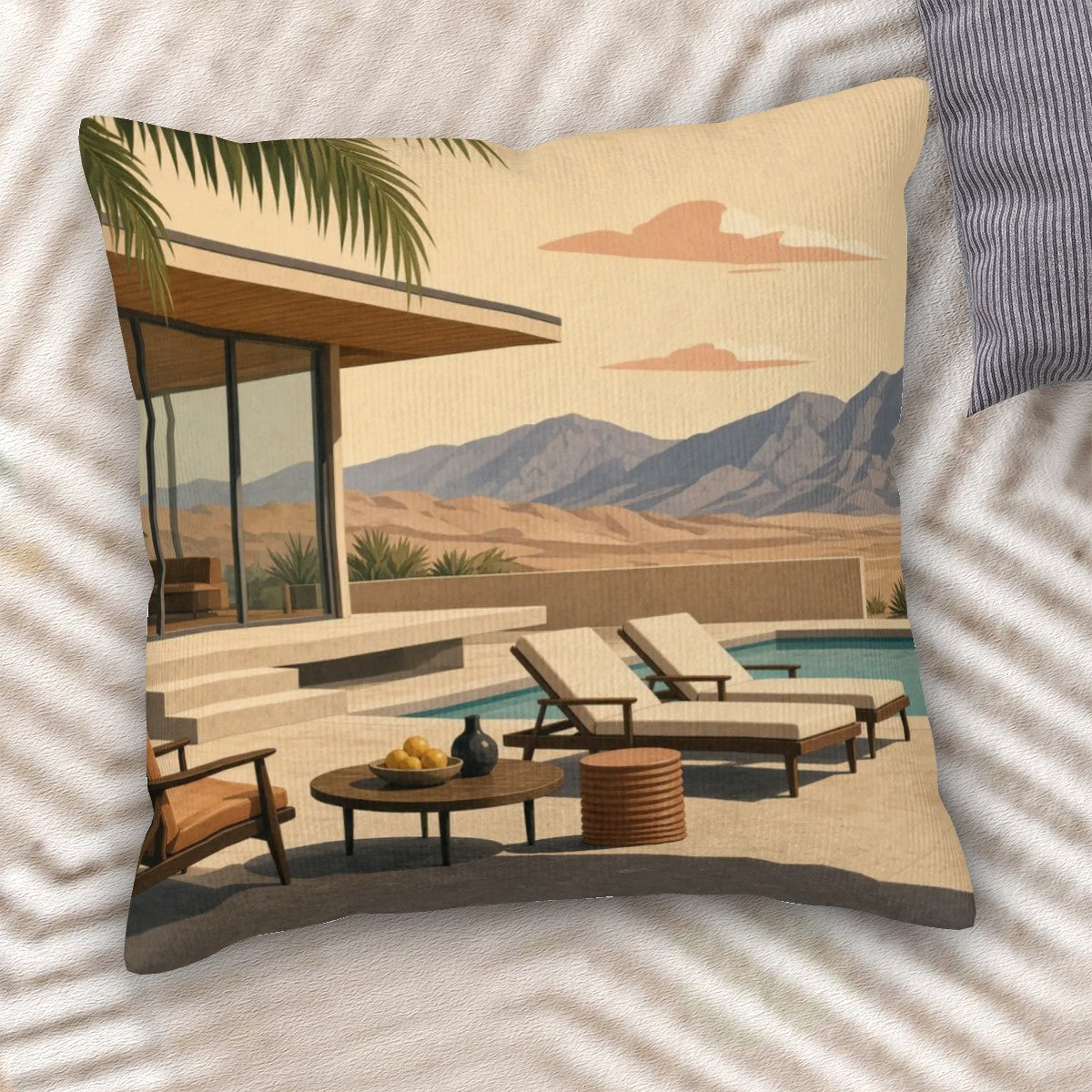 Mid-Century Modern Palm Springs Corduroy Throw Pillow Cover with Insert