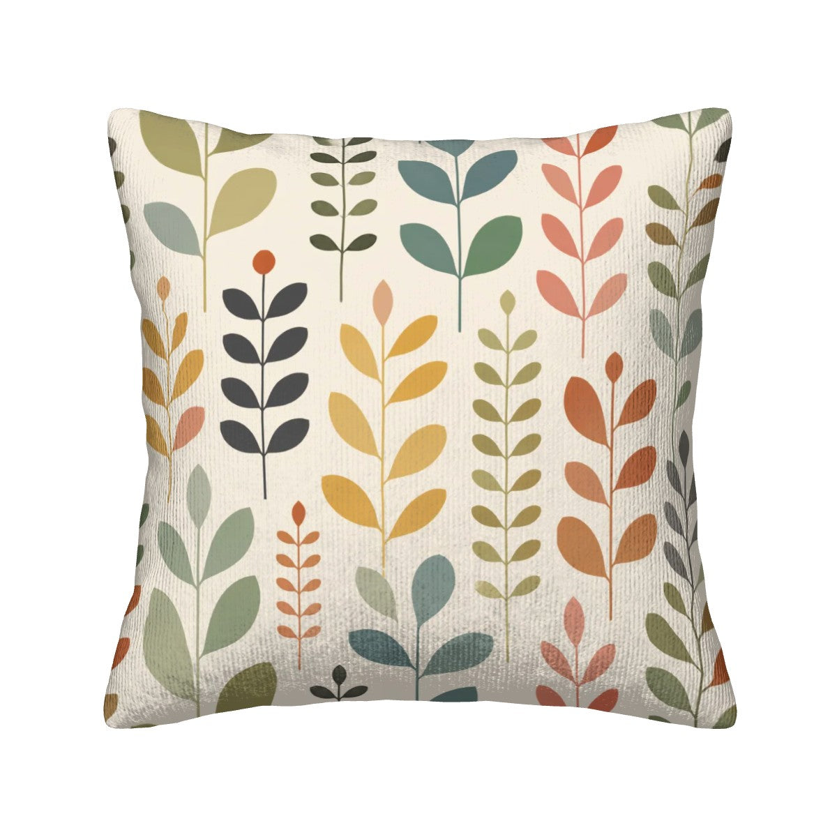 Mid-Century Modern Botanical Leaf Print Corduroy Throw Pillow