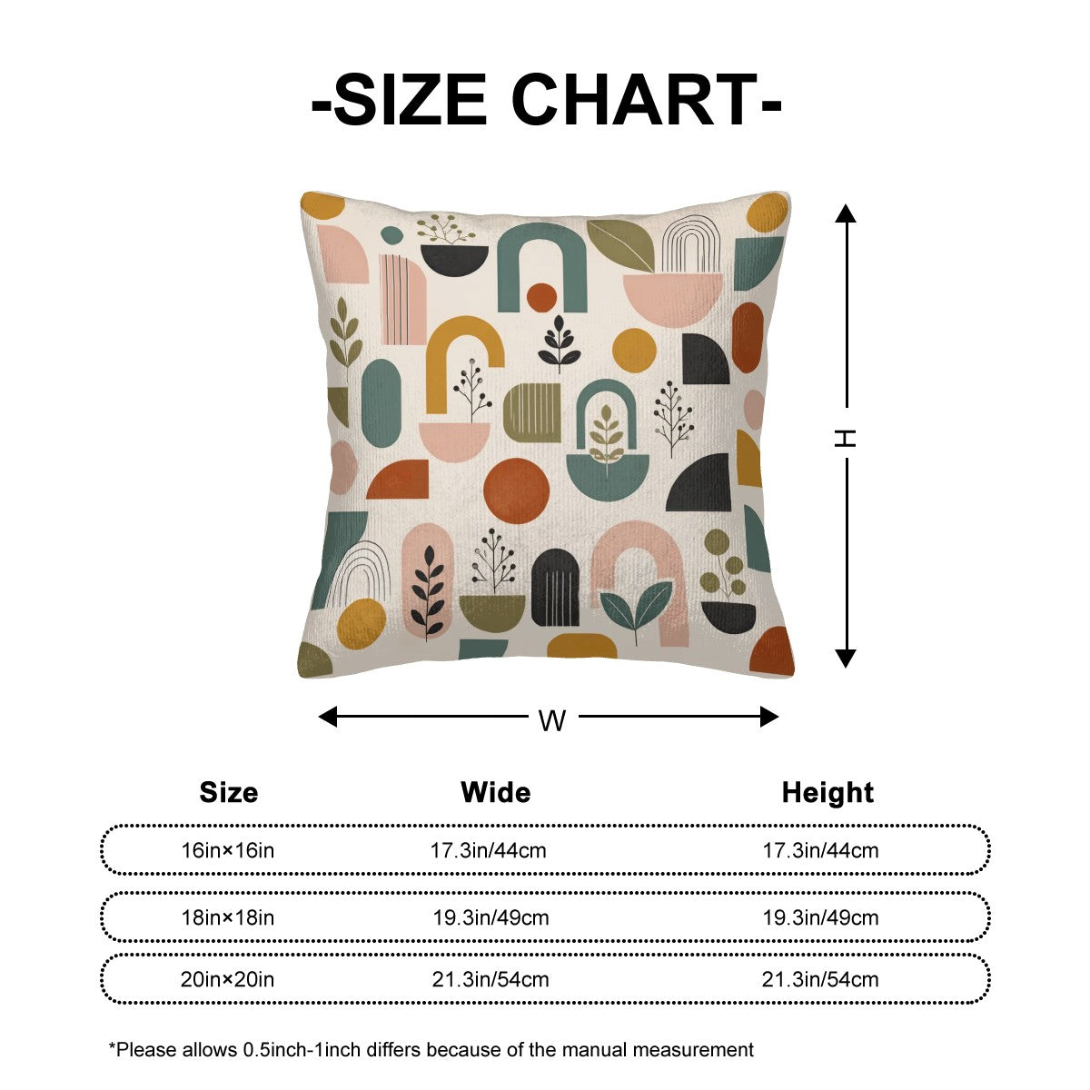 Mid-Century Modern Abstract Arch & Botanical Print Corduroy Throw Pillow