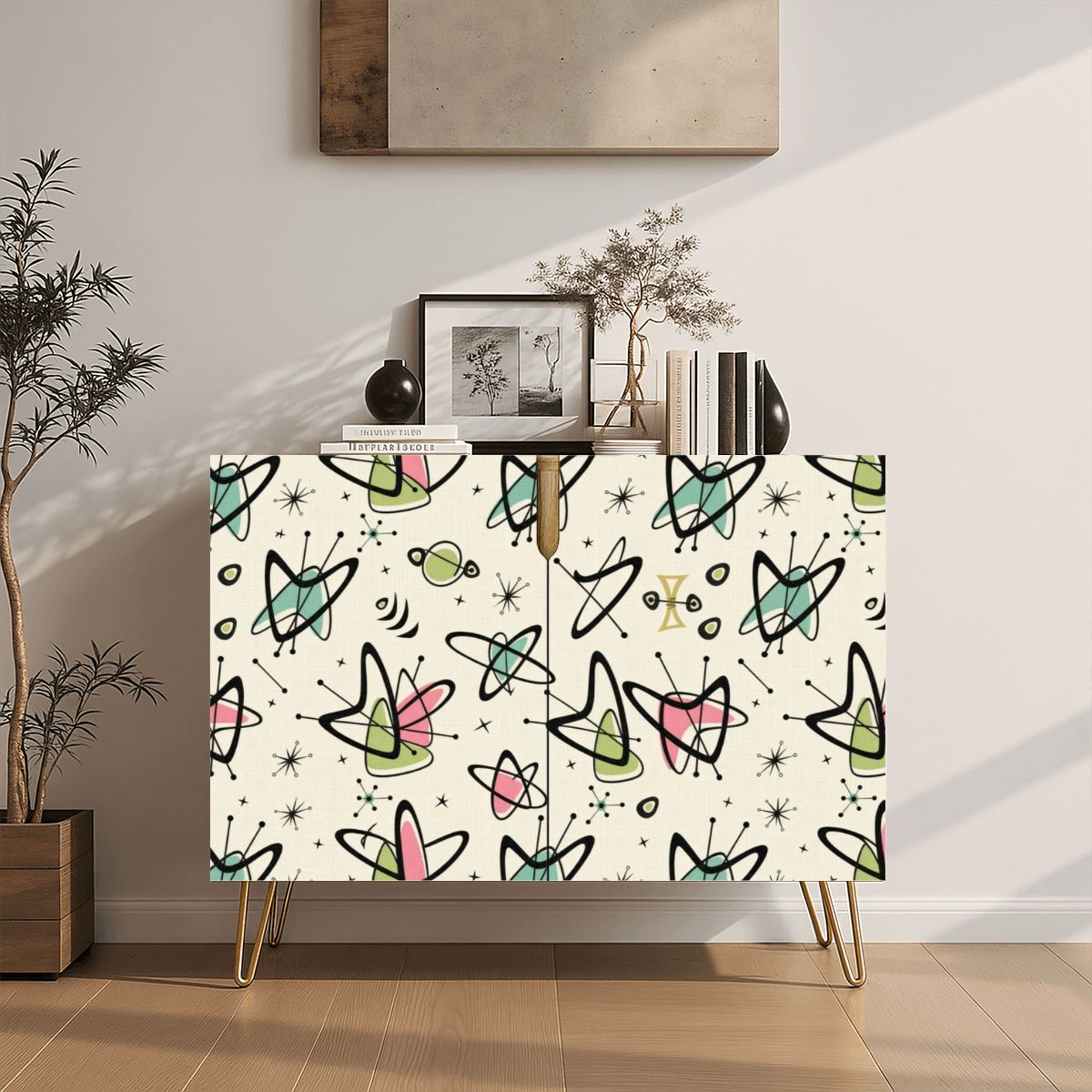 Mid-Century Modern Boomerang Motif Storage Cabinet