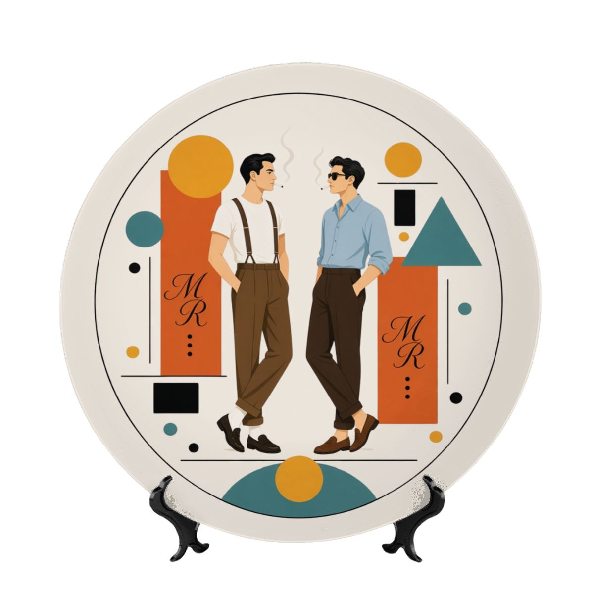 Mid-Century Modern Gay Couple Geometric Ceramic Decorative Plate