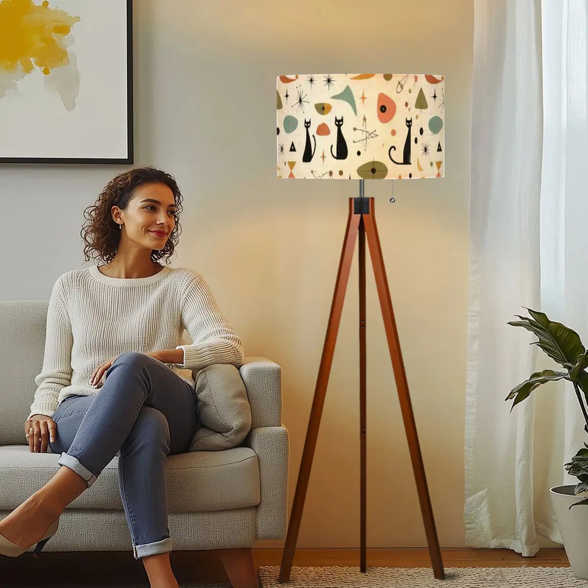 Mid-Century Modern Atomic Cat Tripod Floor Lamp