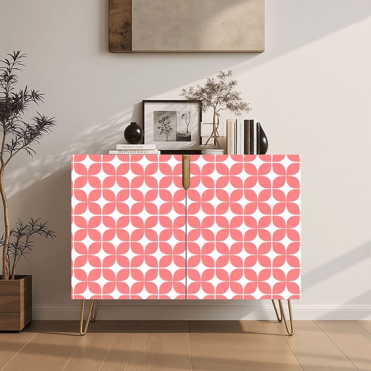 Mid-Century Modern Coral Atomic Geometric Storage Cabinet, Made in USA