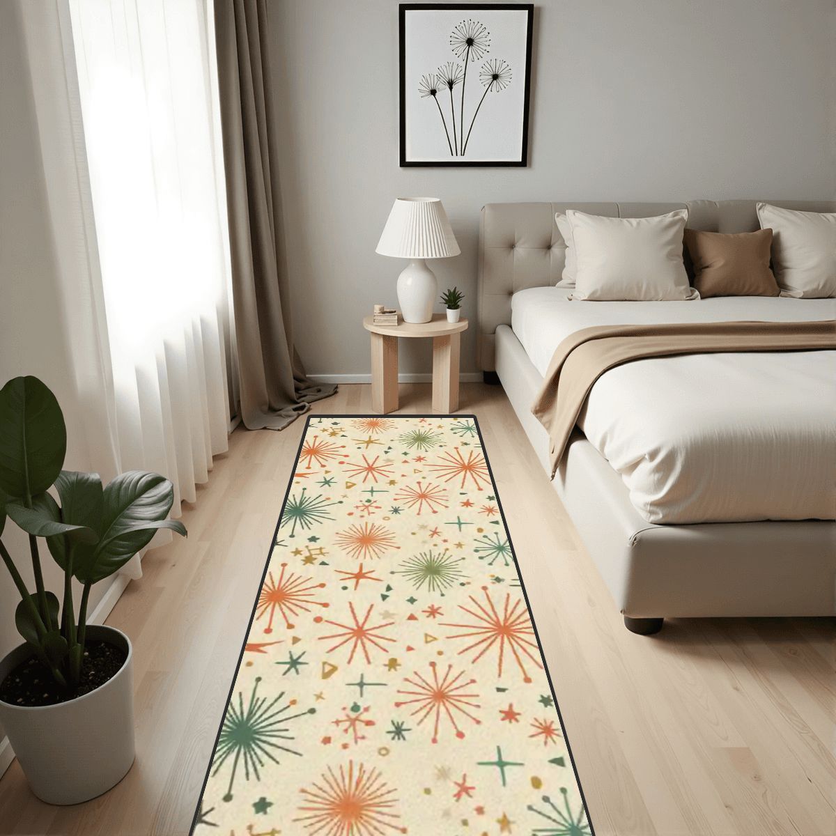 Mid-Century Modern Starburst Botanical Runner Rug