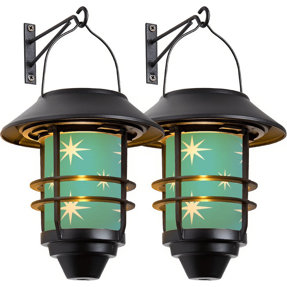 Mid-Century Modern Green Starburst Solar Wall Lights, 2-Piece Set