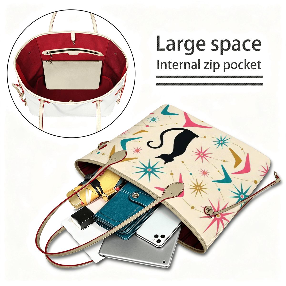 Mid-Century Modern Atomic Cat Starburst Tote Bag