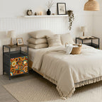 Mid-Century Modern Retro Circles Nightstand with Charging Station | 2-Drawer Bedside Table