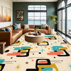 Atomic Age Abstract Area Rug | Mid-Century Modern Non-Slip Floor Carpet