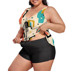 MCM-Era Atomic Geometric Print Plus-Size Two-Piece Swimsuit