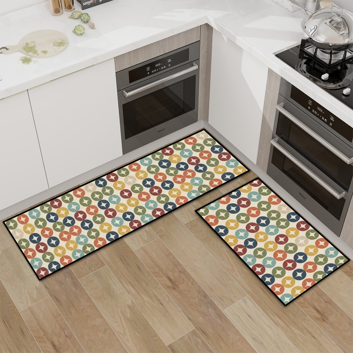 Mid-Century Modern Geometric Kitchen Mat Set