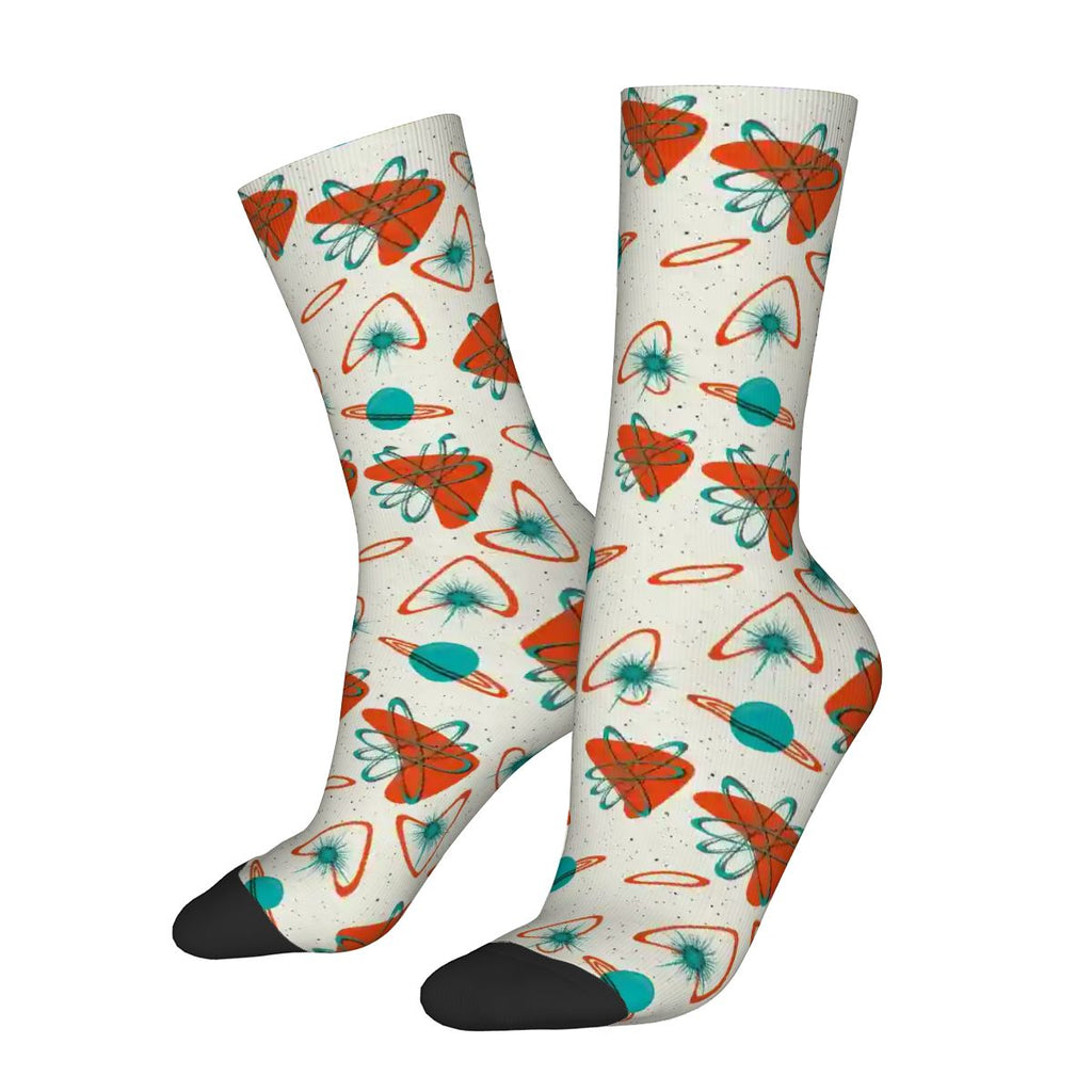 Mid-Century Modern Multicolor Boomerang Motif Crew Socks