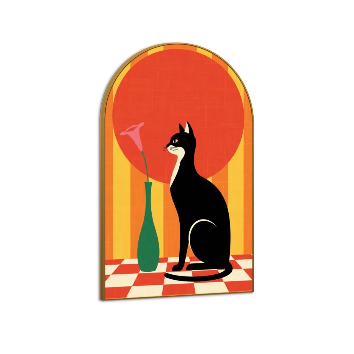Mid-Century Modern Atomic Cat Coral Sun Arched Canvas