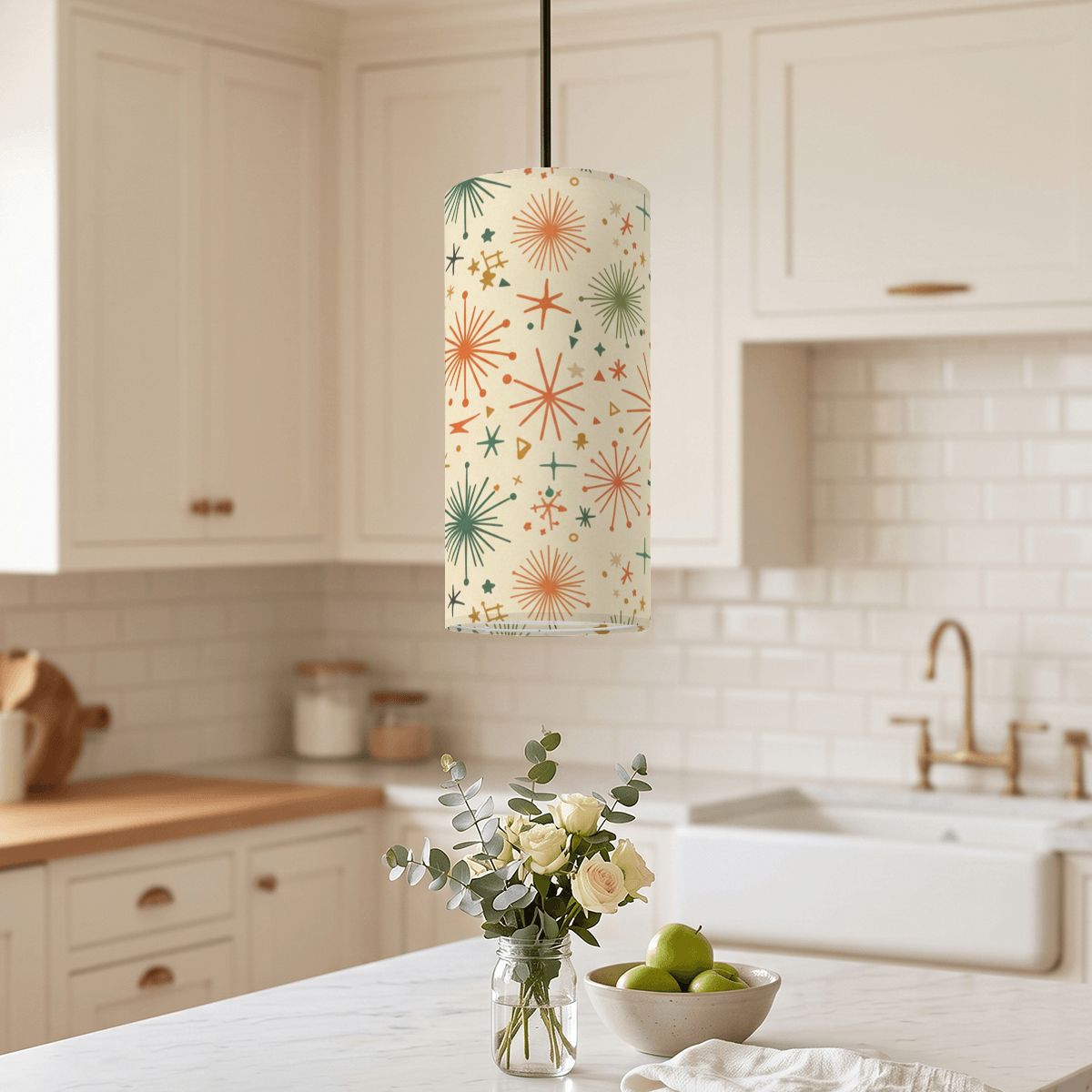 Starburst Pendant Light | Mid-Century Modern Cylinder Ceiling Light