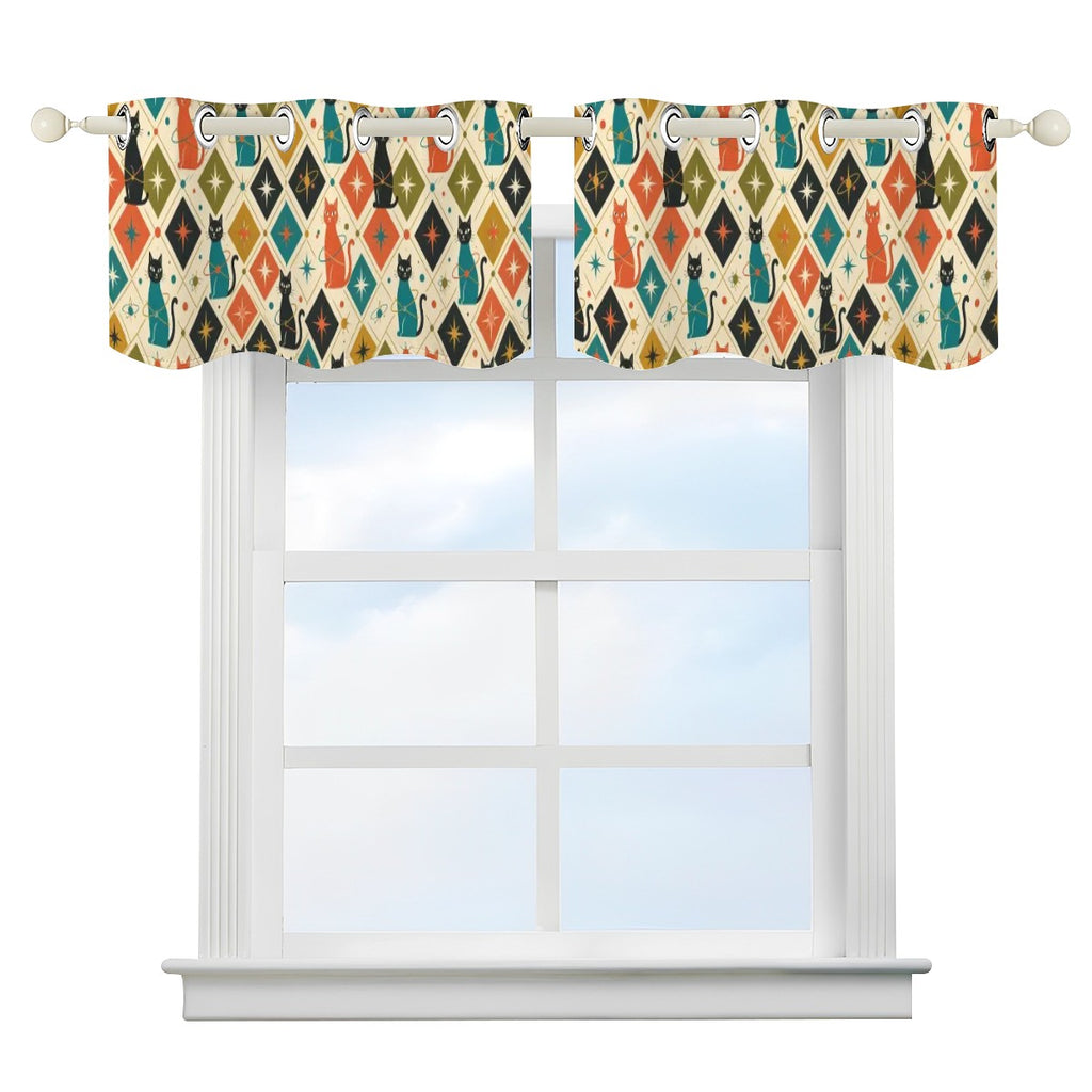 Mid-Century Modern Window Valance — Retro Diamond Ikat, 2 Panels (52"×18")