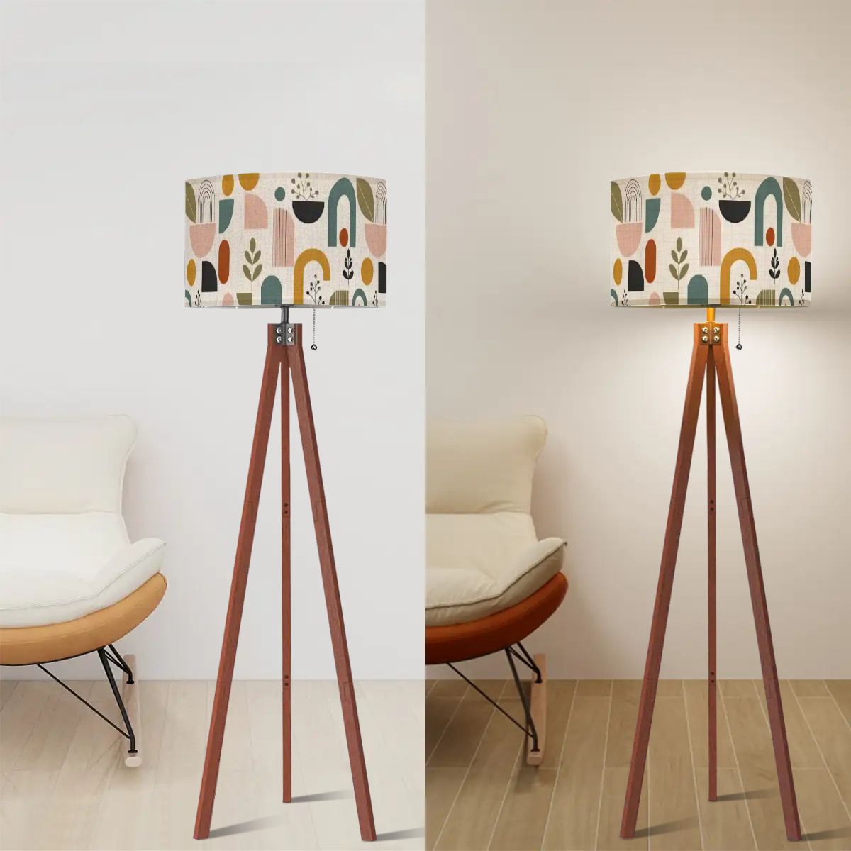 Mid-Century Modern Geo-Organic Print Tripod Floor Lamp