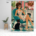 Atomic Kitchen Hostess & Cat Shower Curtain